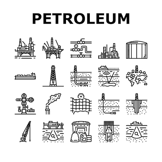 Petroleum engineer oil industry icons set vector