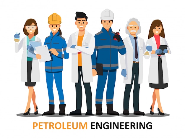 Нефтяная инженерия команде, векторные иллюстрации мультипликационный персонаж.