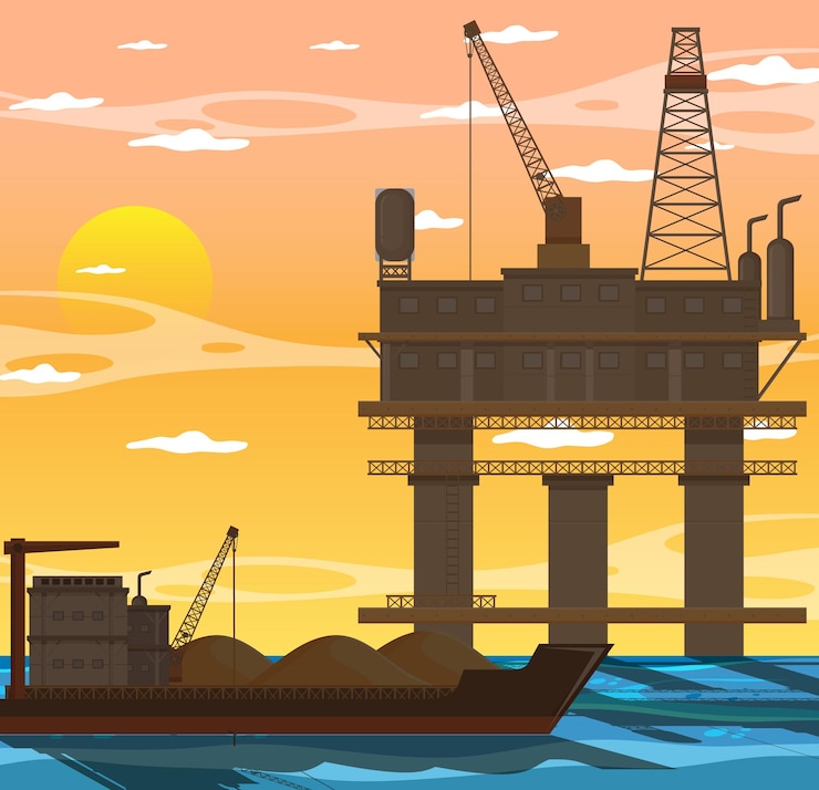 Vector petroleum industry concept with offshore oil platform