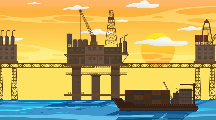 Vector petroleum industry concept with offshore oil platform