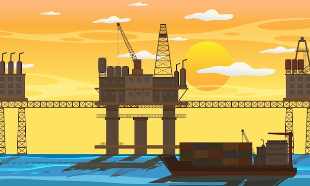 Petroleum industry concept with offshore oil platform