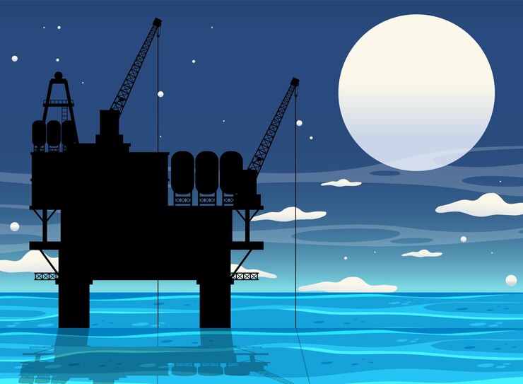 Vector petroleum industry concept with offshore oil platform
