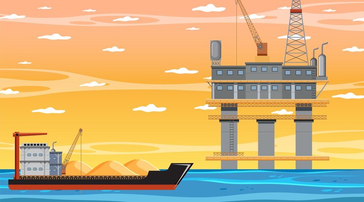 Vector petroleum industry concept with offshore oil platform
