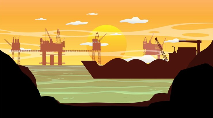 Vector petroleum industry concept with offshore oil platform