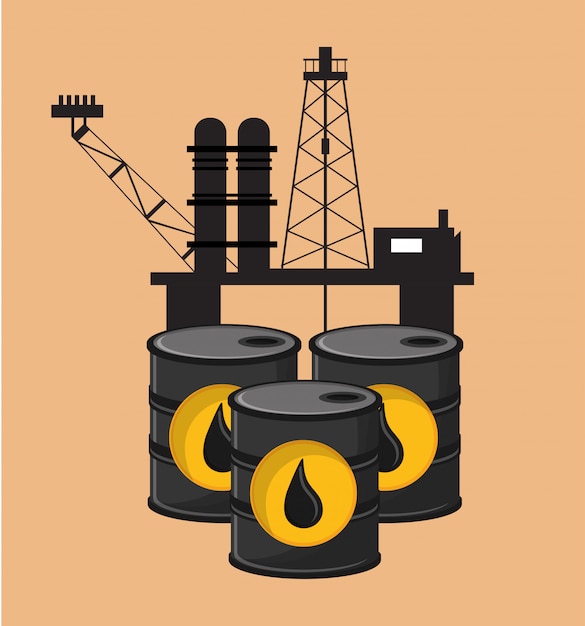 Vettore immagine di icone di estrazione e raffinazione di petrolio