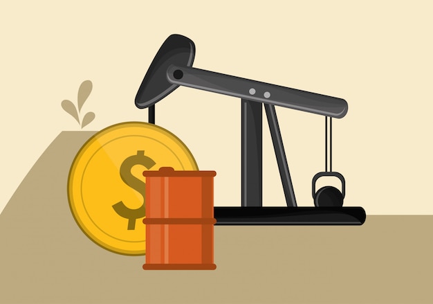 Vettore immagine di icone di estrazione e raffinazione di petrolio