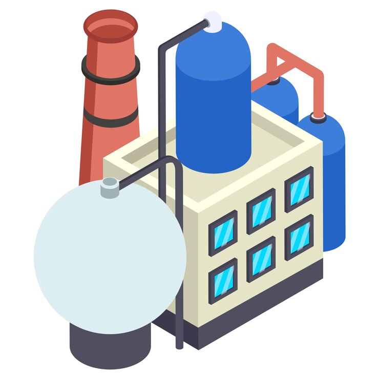 Vector petroleum refining processes isometric concept refinery flow plant vector color icon design oil gas