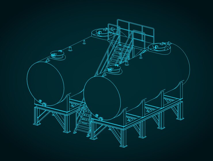 Vector petroleum tanks isometric blueprints illustration