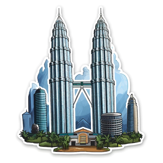 Иллюстрационная наклейка Petronas Twin Towers на белом фоне