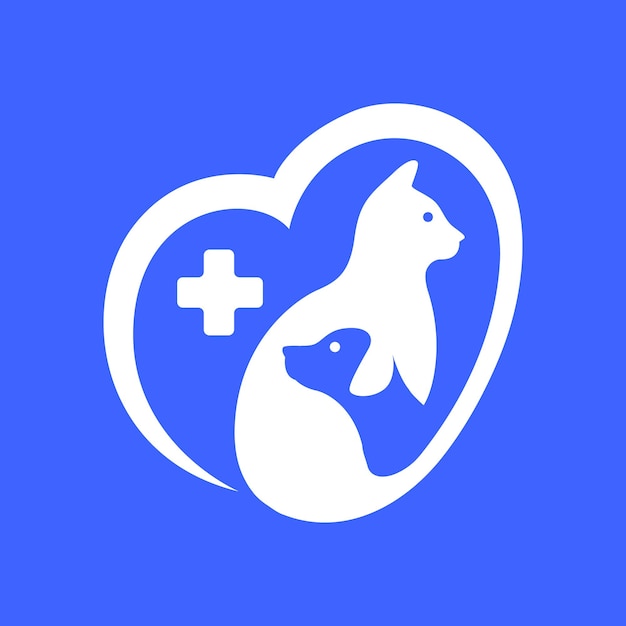 Animali domestici cura assistenza sanitaria gatto cane trattamento clinica veterinario amore cuore mascotte moderno minimo logo icona illustrazione vettoriale