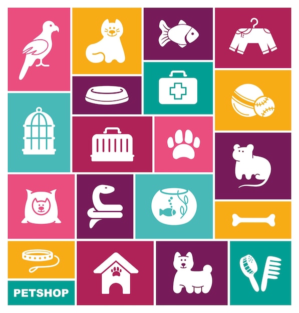 Pets care icon set vector illustration in flat style