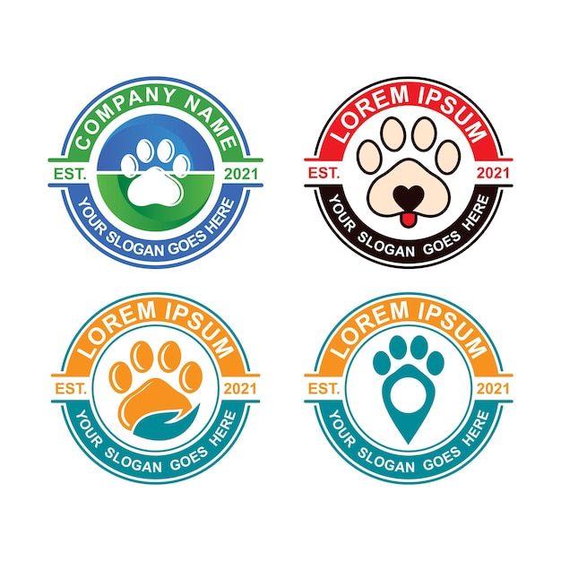 Vettore logo veterinario per la cura degli animali domestici