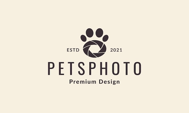 Pets dog foot with camera shutter logo vector symbol icon design graphic illustration