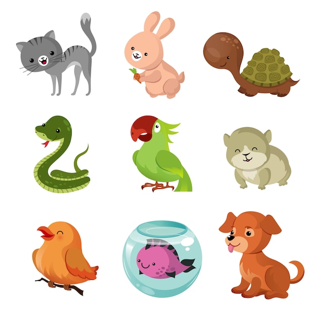 Vector pets domestic animals flat icons