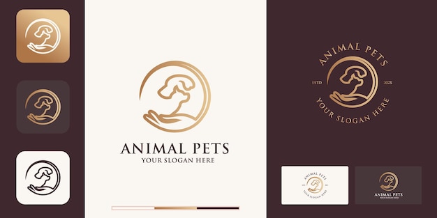 Logo di combinazione di mani di animali domestici, concetto di logo vintage moderno