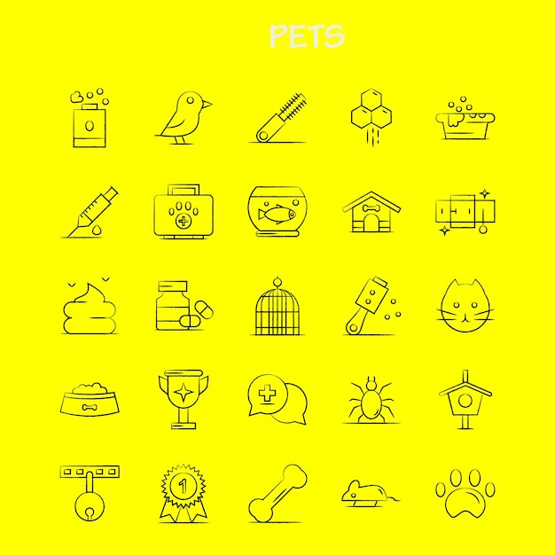 pets hand drawn icons setinfographics mobile uxui kit print design include pet medical medicine bot