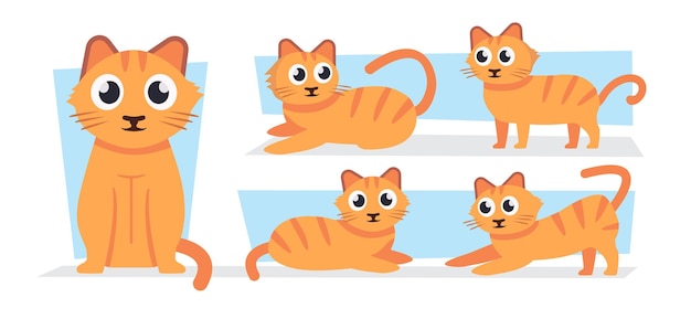 Vector pets kitten set cartoon flat cats set cats in different poses home domestic cute animals vector cartoon flar isolated characters set