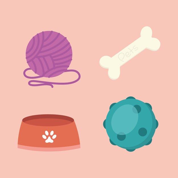 Pets toys and bowl