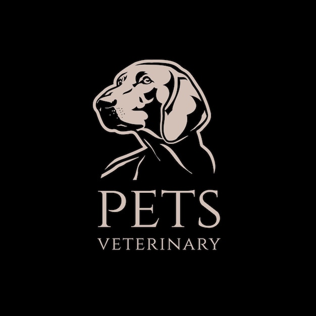 Animali domestici testa di cane con logo veterinario con modello di progettazione del logo di sfondo scuro