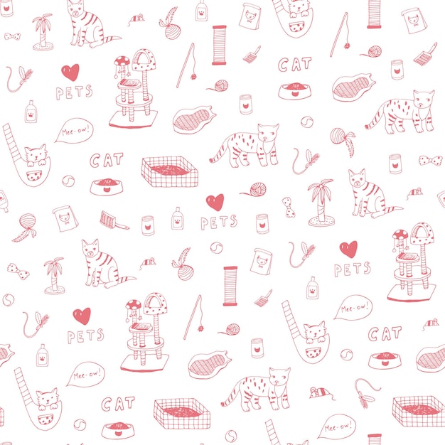 Vector petshop objects animals vector seamless pattern