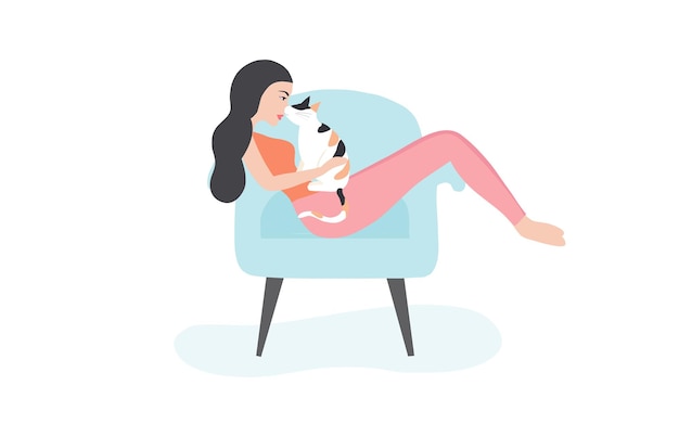 Vector petsumer concept woman with lovely cat vector illustration