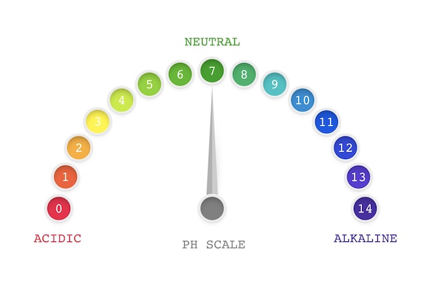 Ph-waardeschaalgrafiek voor zure alkalische oplossing testmeter met ronde regenboogindicatoren voor laboratoriummeting van zuurgraad in chemische analyse geneeskunde infographic achtergrond