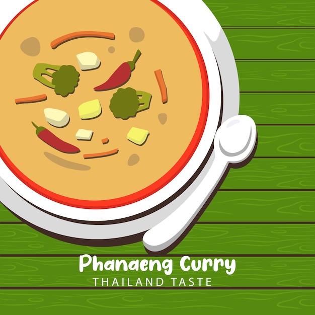 Phanaeng curry stile piatto disegno vettoriale illustrazione