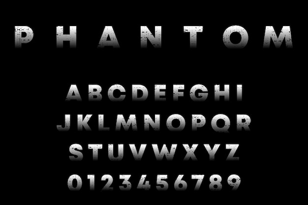 Phantom alfabet, letters en cijfers met grunge textuur