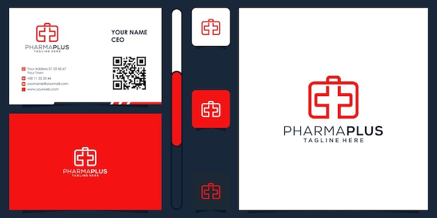 Pharma plus medisch logo met visitekaartje ontwerp vector premium