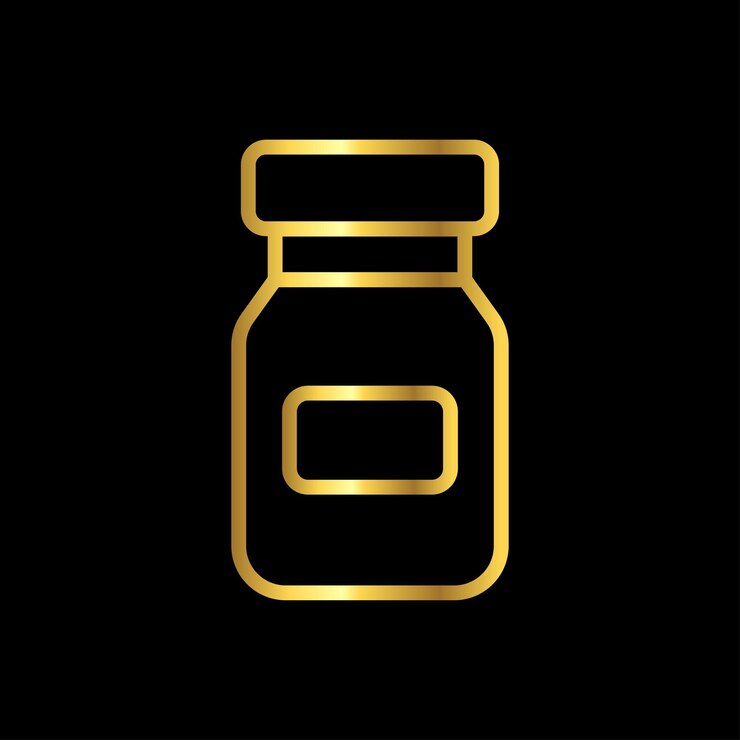 Vector pharmaceutical remedy healing in a bottle icon vector template gold