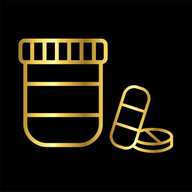 Vector pharmaceutical remedy healing in a bottle icon vector template gold