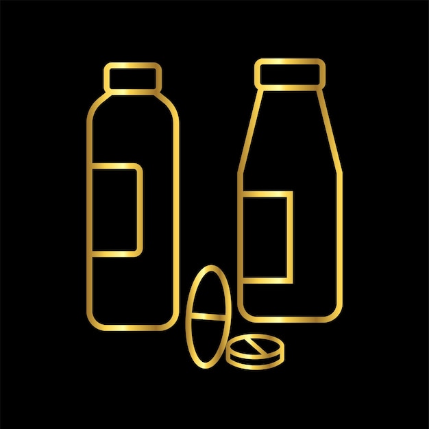 Pharmaceutical Remedy Healing in a Bottle icon vector template gold