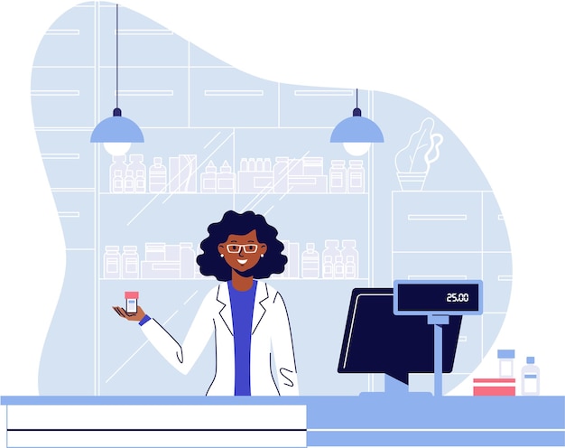 Pharmacist Black Woman Behind the Counter Shows Medicine