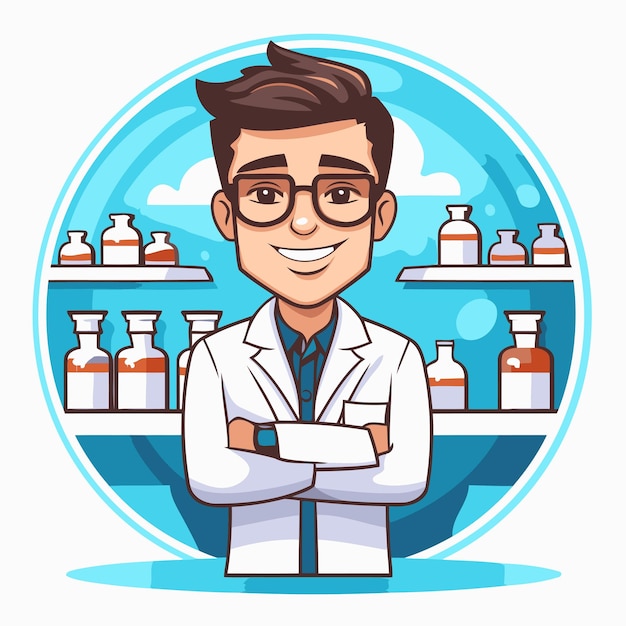 Pharmacist in lab coat Vector illustration in cartoon style