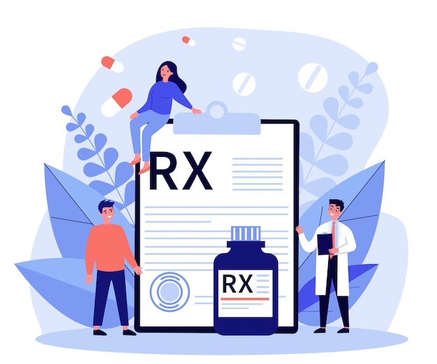 Pharmacist and patients presenting rx prescription