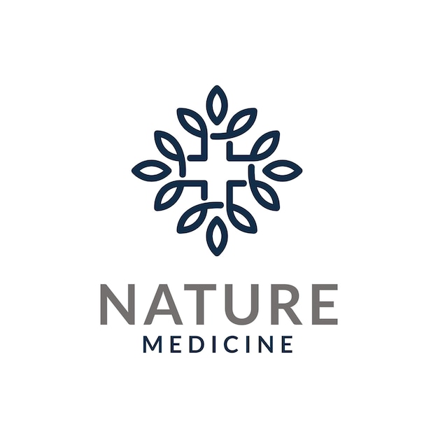 Pharmacy Cross with Organic Flower Leaf for Natural Medicine Hospital Aid Medical Emergency logo