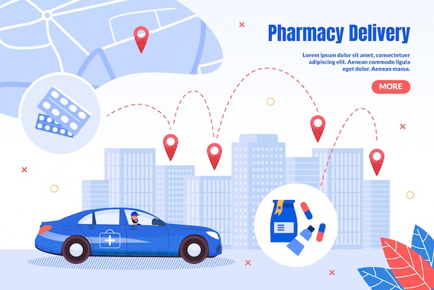 Vector pharmacy express delivery flat webpage