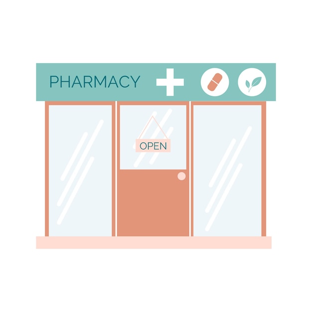 Pharmacy front flat vector illustration Drugstore isolated on white background