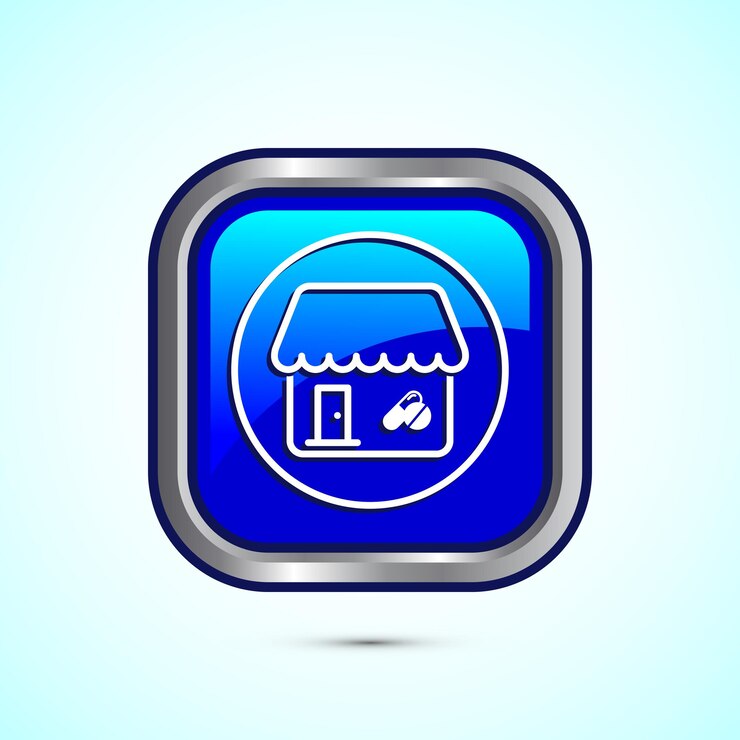वेक्टर pharmacy icon design illustration drugstore icon medical store blue color square button design