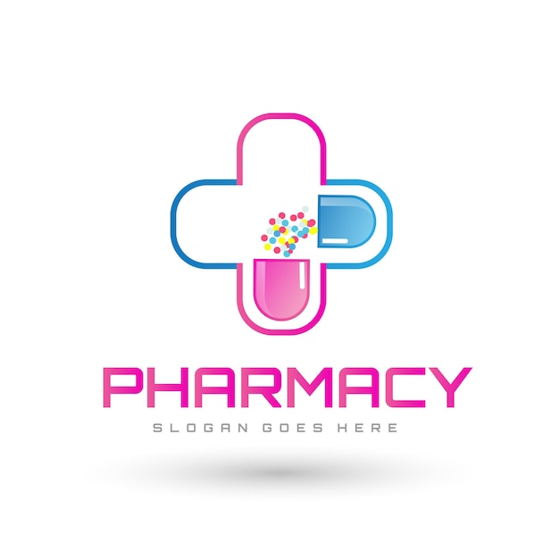 Vector pharmacy logo with a cross and pills