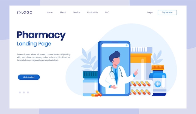 Vector pharmacy medical drugs medicine drugstore flat vector illustration banner and background landing page