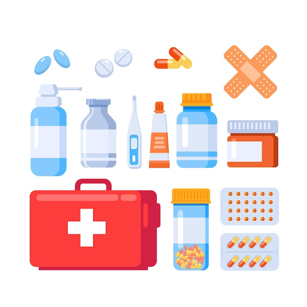 pharmacy medical kit flat vector illustration banner