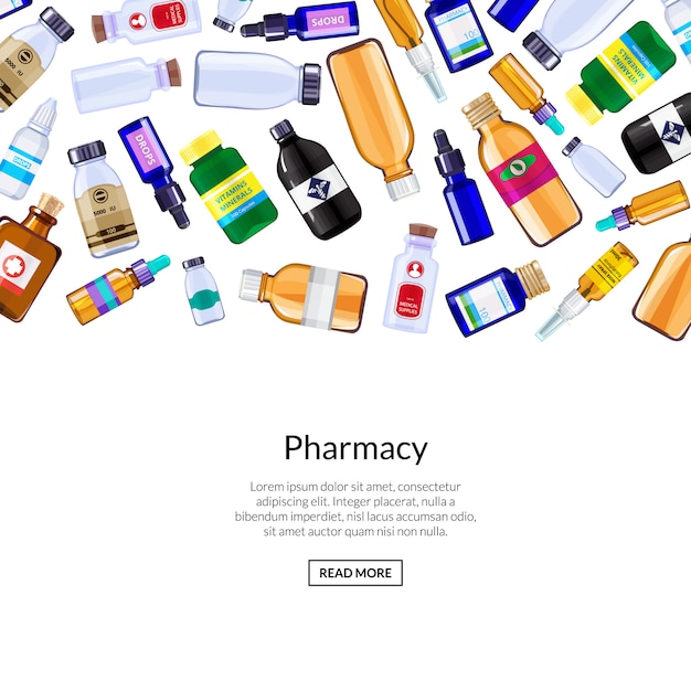 Vector pharmacy medicine bottles and pills illustration