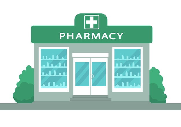 Pharmacy shop front facade icon Vector illustration