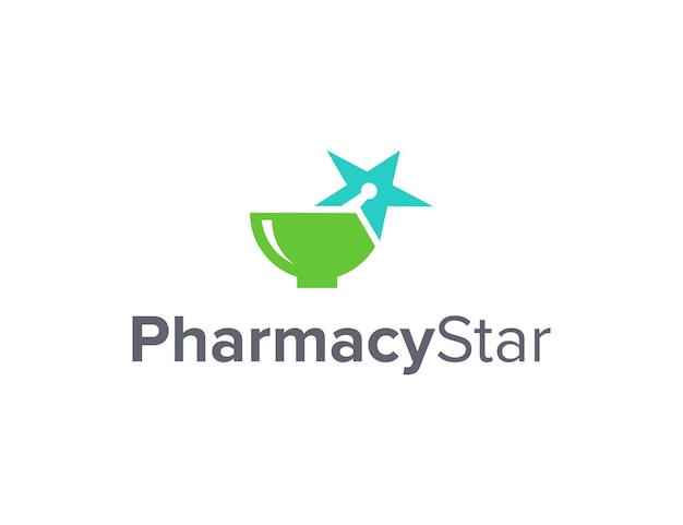 薬局のシンボルと星のシンプルで洗練された創造的な幾何学的なモダンなロゴデザイン