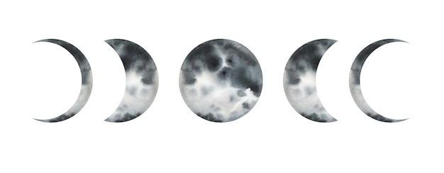 Vector phases of the moon watercolor hand drawn illustration