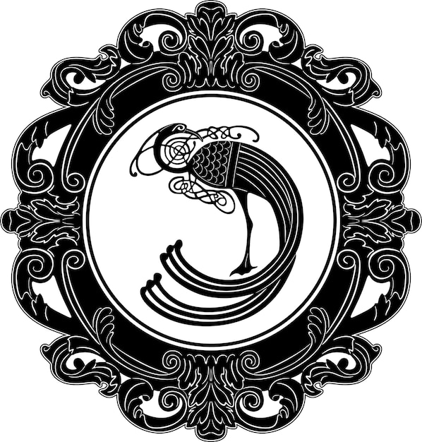 Vector pheasant design logo with floral frame handmade silhouette vector 9