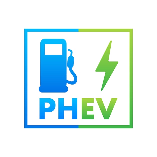 PHEV-pictogram Plug-in hybride elektrisch voertuig Elektrische energie en brandstofmotor Vectorvoorraadillustratie