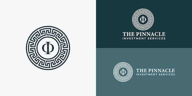 Vector phi greek logo applied for business and finance industry logo presented with multiple backgrounds