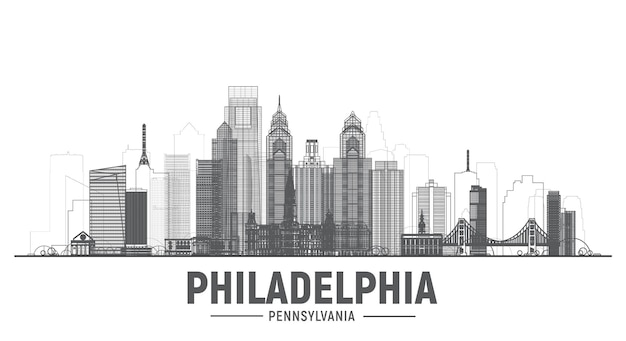 Vector philadelphia pennsylvania usa lijn skyline op witte achtergrond vector illustratie zakelijke reizen en toerisme concept met moderne gebouwen afbeelding voor presentatie banner website